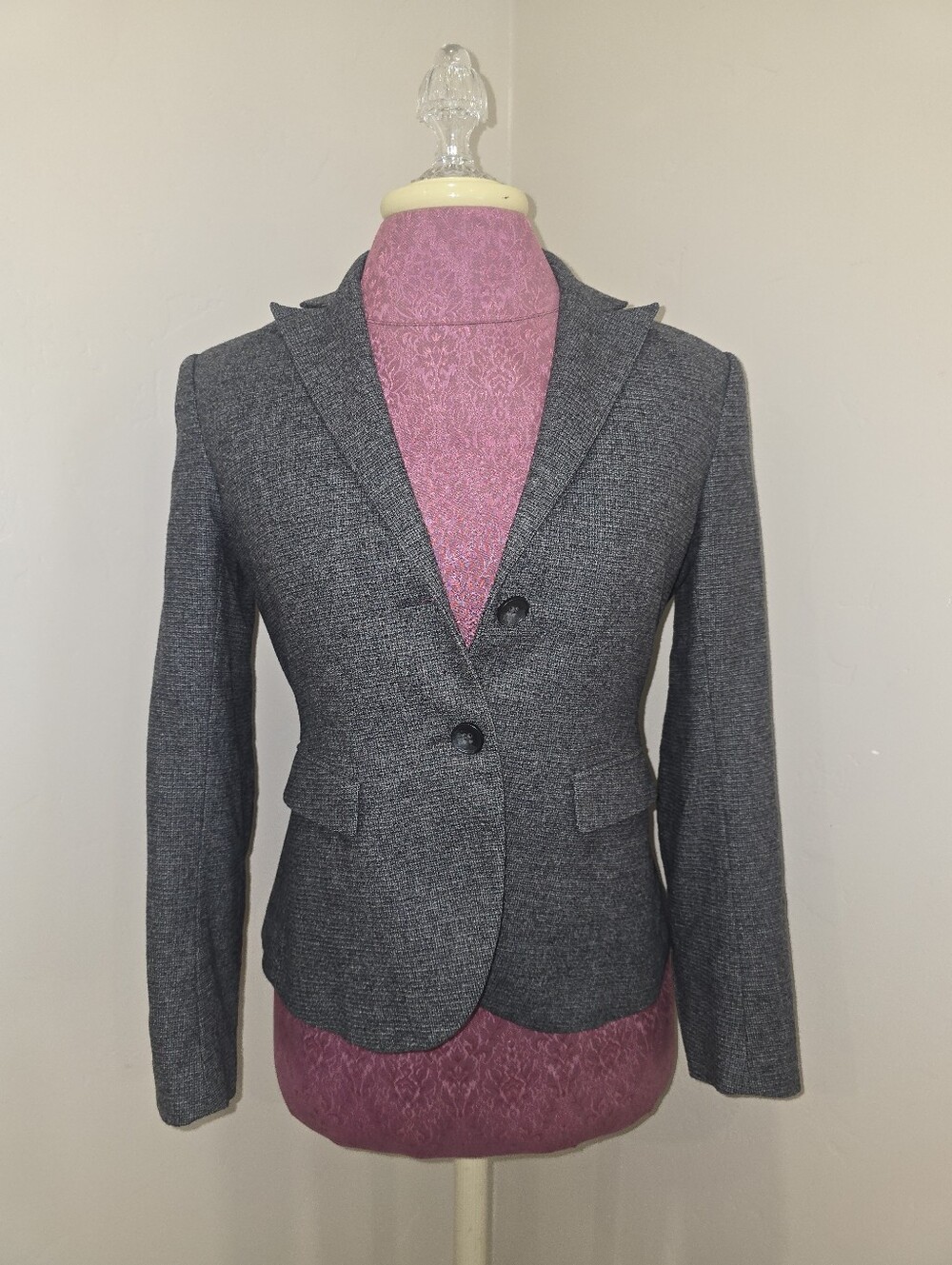 Theory Blazer Womens 4 Gray Wool 2 Button Short Lined Jacket Career Notch